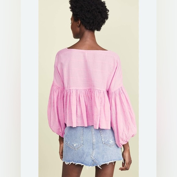 FREE PEOPLE Beaumont mews cropped peasant top 
Beaumont Mews Blouse Pink - Picture 7 of 10